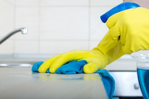 Cleaner treating a lounge sofa in Hirecarpet property