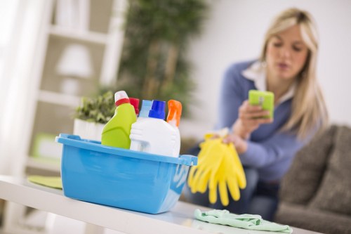 Professional carpet cleaners working on a high-traffic room