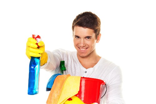 Domestic cleaning team preparing a kitchen and bathroom in Hirecarpet